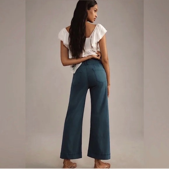Anthropologie Pilcro The Skipper High Rise Cropped Wide Leg Pants Teal Blue 26P - Picture 2 of 13
